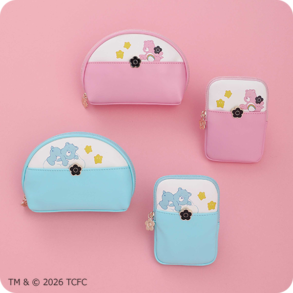 Care Bearsのラウンドポーチとリップポーチ（ピンクとブルー）